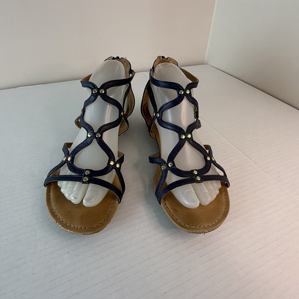 Montana Artisan Crafted Women Strap Leather Gladiator Sandals Size 8.5 Blue Flat
